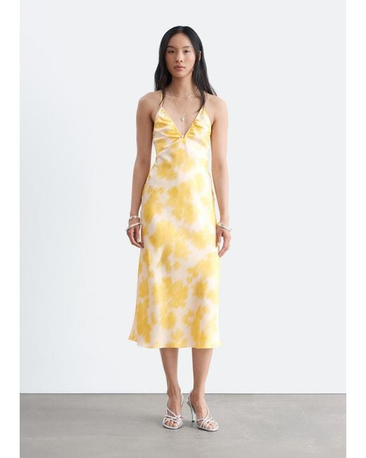& Other Stories White Satin Slip Midi Dress