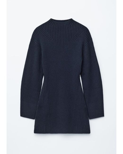 & Other Stories Blue Rib-Knit Mock-Neck Mini Dress