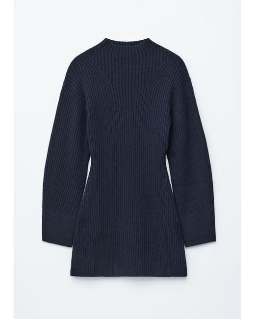 & Other Stories Blue Rib-Knit Mock-Neck Mini Dress