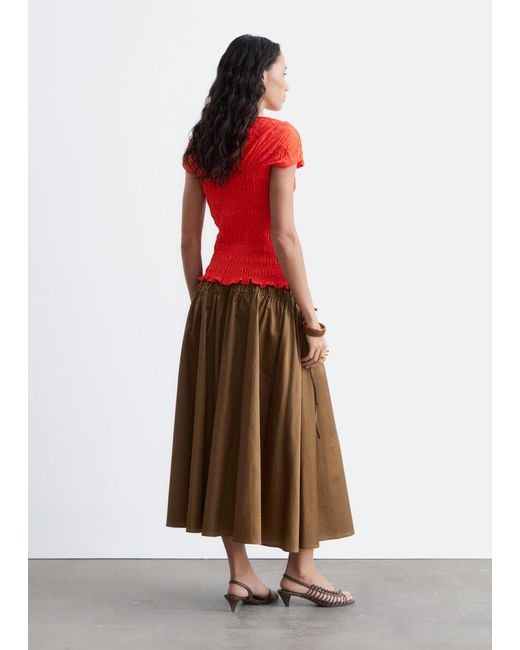 & Other Stories Red Smocked Boatneck Top