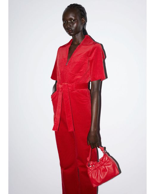 & Other Stories Red Belted Corduroy Jumpsuit