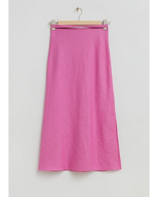 & Other Stories Pink Strap Detail Linen Midi Skirt