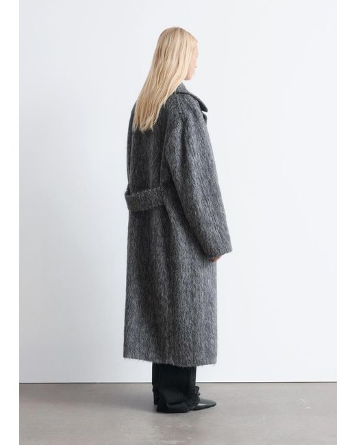 & Other Stories Gray Brushed Wool-Blend Coat