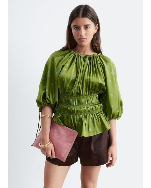 & Other Stories Green Smocked Blouse