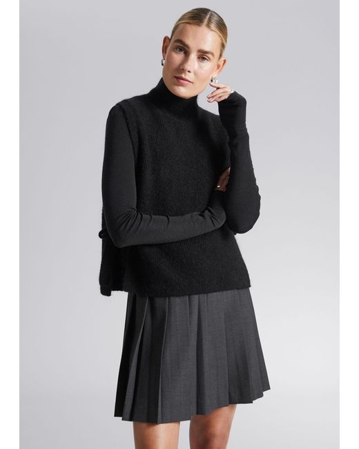 & Other Stories Black Pleated Wool Mini Skirt