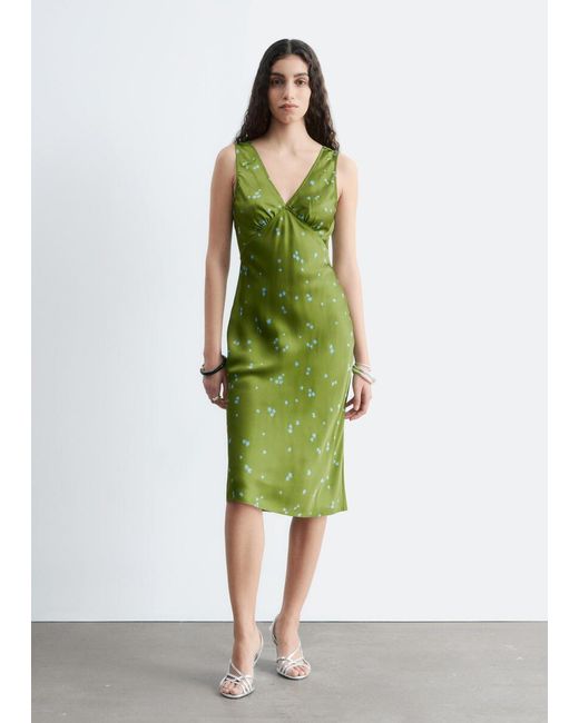 & Other Stories Green V-Neck Slip Midi Dress