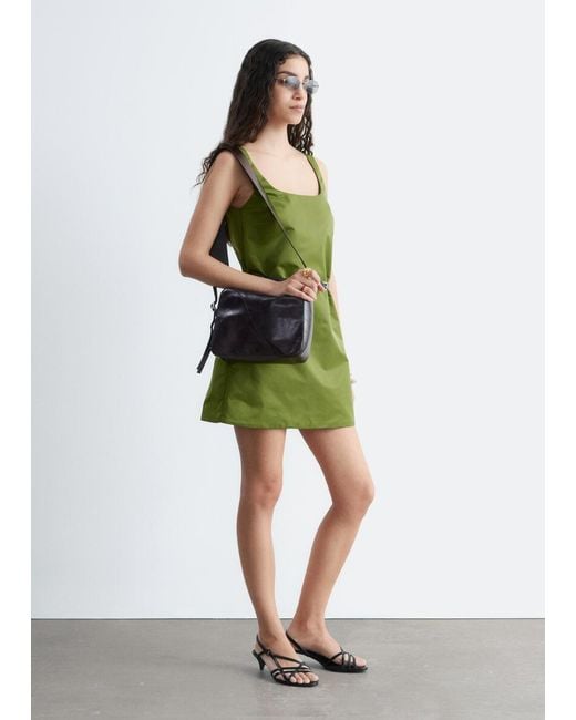 & Other Stories Green Sculpted Drawstring Mini Dress