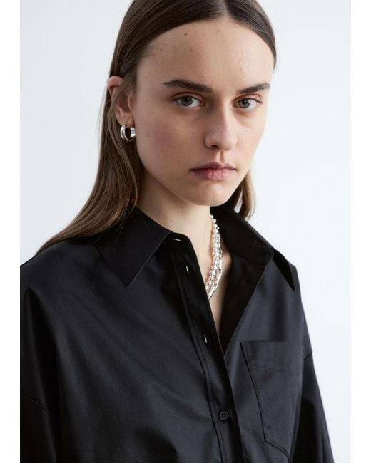 & Other Stories Black Cropped Drawstring Shirt