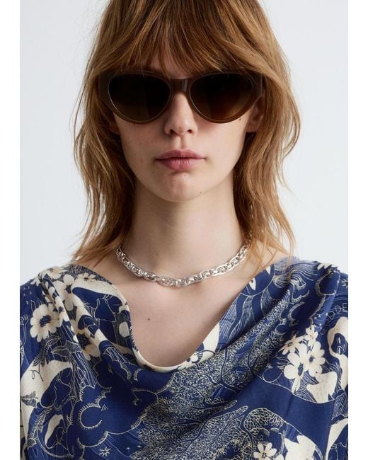 & Other Stories Blue Draped Cowl-Neck Top