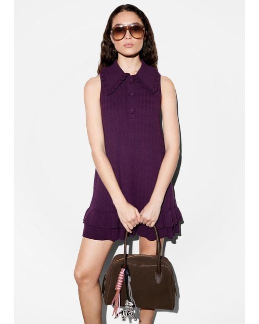 & Other Stories Purple Knitted Frill Mini Dress