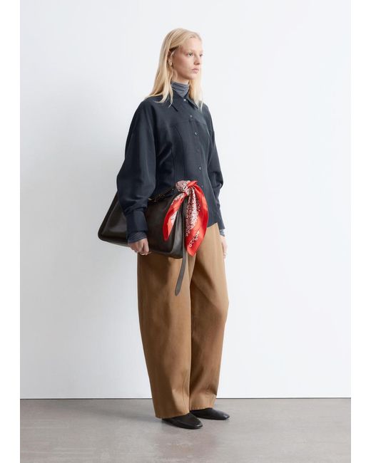 & Other Stories Black Balloon-Sleeved Tapered Shirt