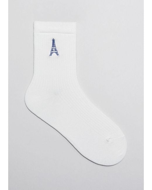 & Other Stories White Embroidered Ankle Socks