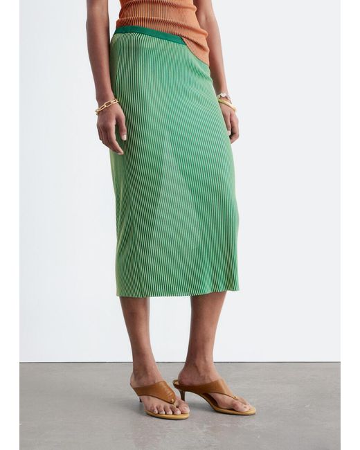 & Other Stories Green Rib-Knit Midi Skirt