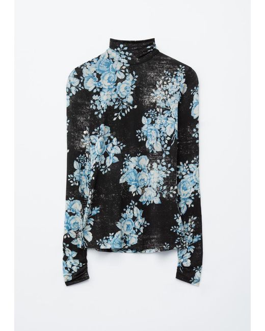 & Other Stories Black Floral-Patterned Turtleneck Top