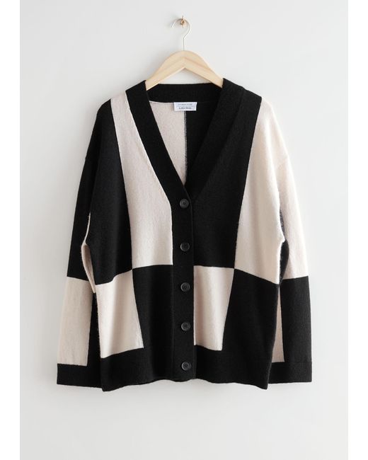& Other Stories Black Oversized Colour Block Cardigan
