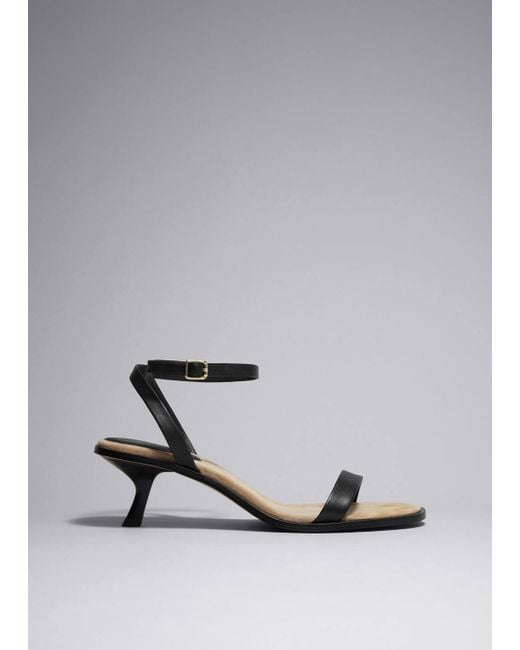 & Other Stories Gray Kitten Heel Leather Sandals