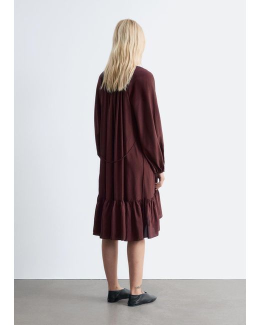 & Other Stories Red Flounced Balloon-Sleeve Mini Dress