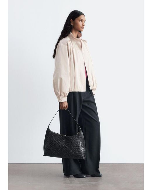 & Other Stories White Gathered Stand-Collar Jacket