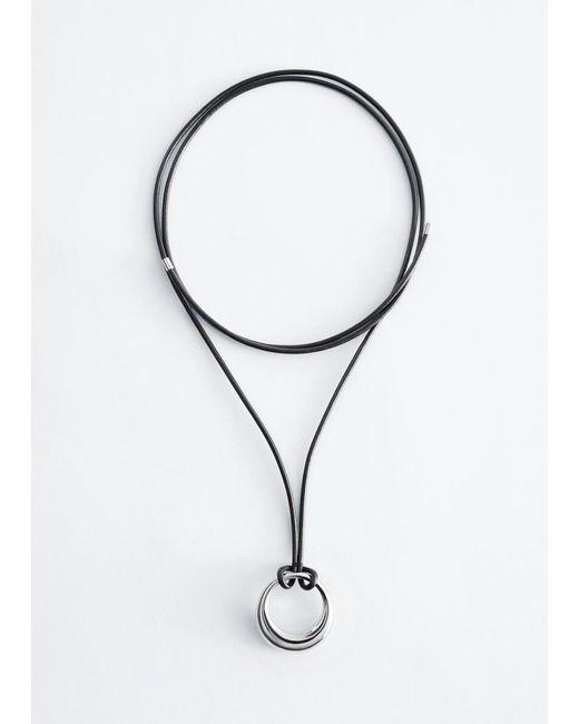 & Other Stories White Ring-Pendant Leather Necklace