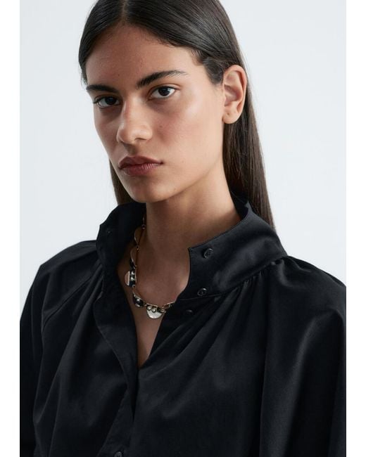 & Other Stories Blue Batwing Sleeve Cotton Blouse