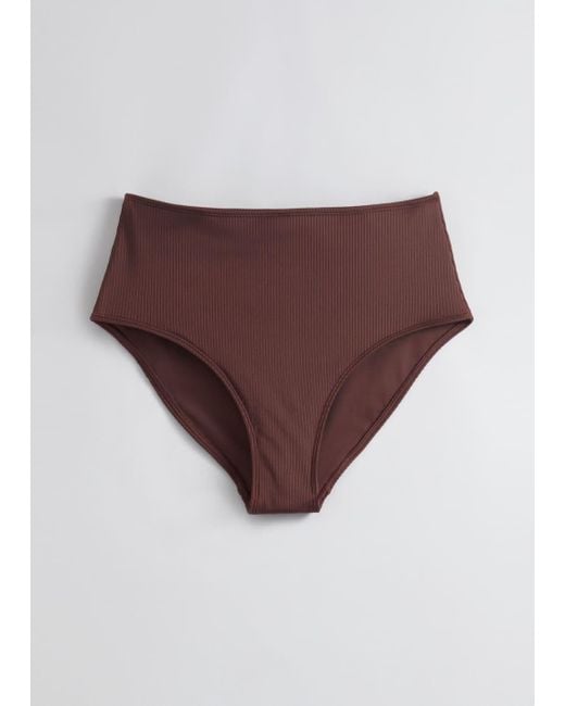 & Other Stories Brown Ribbed High-Waist Bikini Bottoms