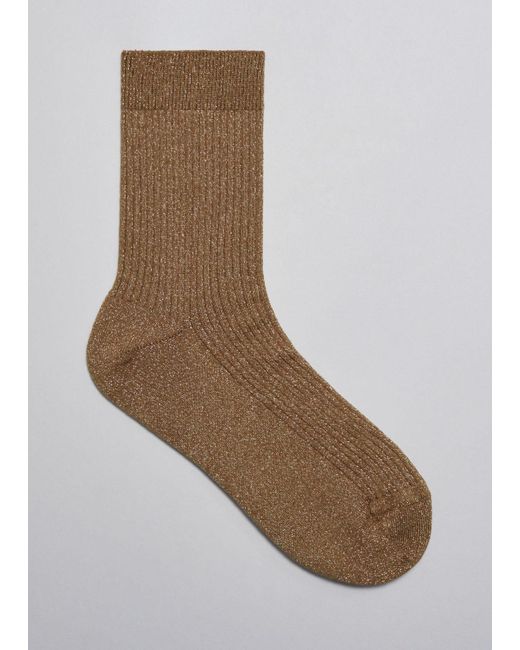 & Other Stories Brown Glitter Rib Knit Ankle Socks