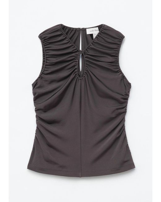 & Other Stories Black Ruched Keyhole-Neck Top