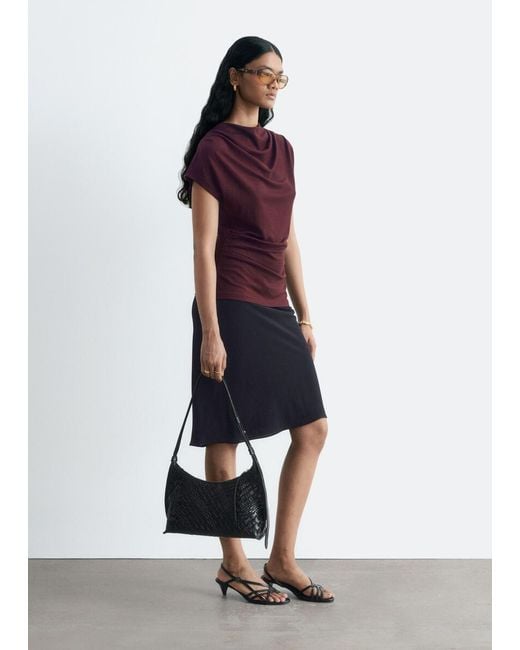 & Other Stories Red Draped Cowl-Neck Top