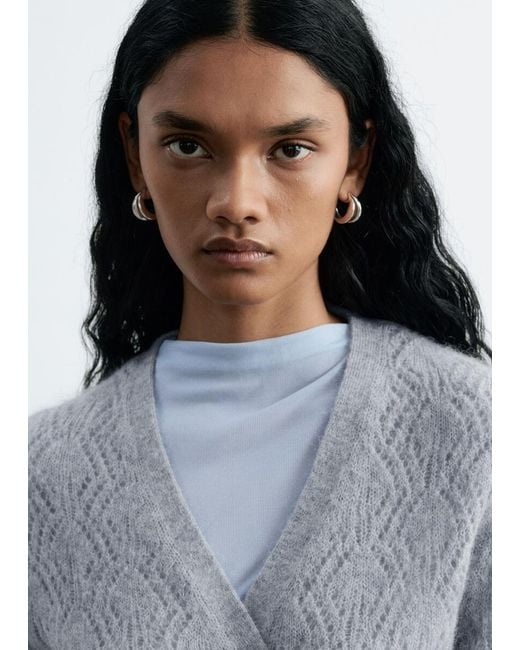 & Other Stories Gray Mohair-Blend Pointelle Cardigan
