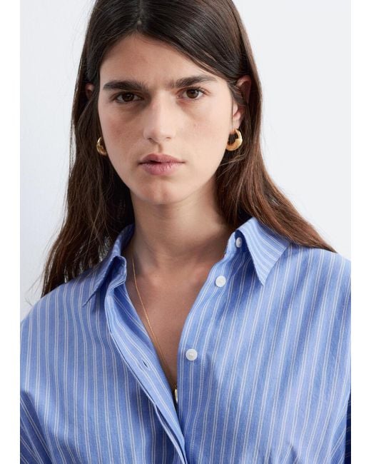 & Other Stories Blue Cotton Poplin Drawstring Shirt