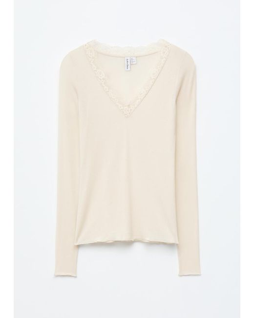 & Other Stories Gray Lace-Trimmed V-Neck Top