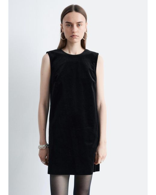& Other Stories Black Open Back Velvet Mini Dress