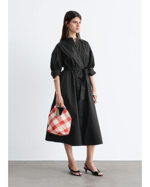 & Other Stories Black Belted Cotton Dress