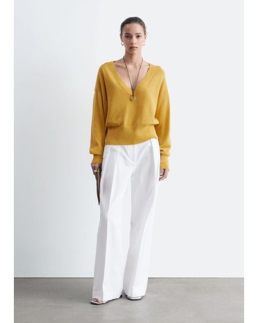 & Other Stories Yellow V-Neck Cotton Jumper