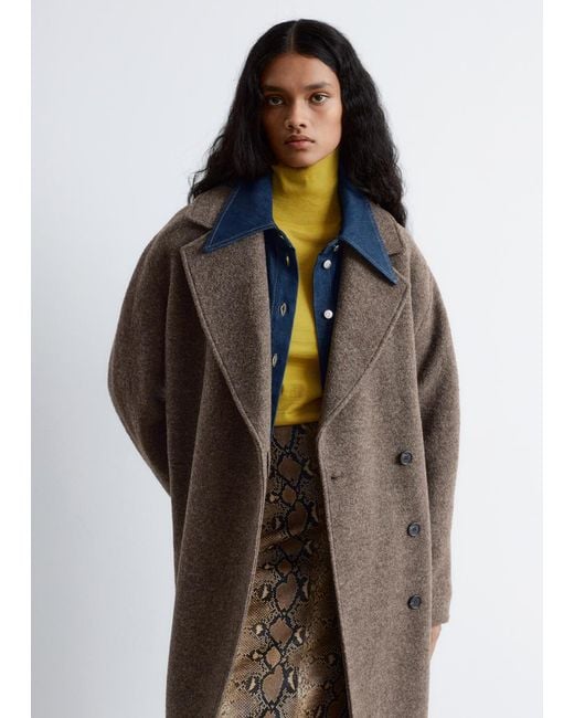 & Other Stories Black Voluminous Belted Wool Coat