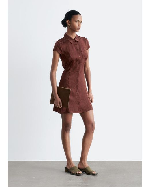 & Other Stories Brown Jacquard Mini Shirt Dress