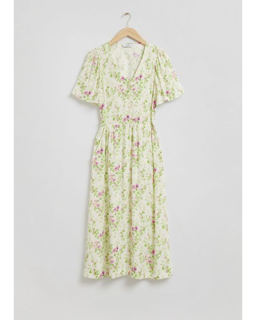 & Other Stories Green Flutter-sleeve Midi Dress