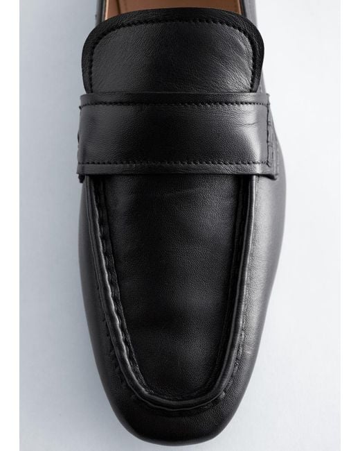 & Other Stories Blue Square-Toe Leather Loafers