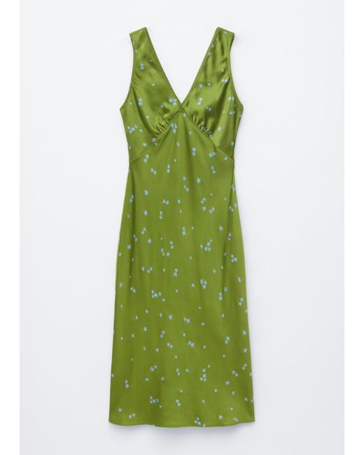 & Other Stories Green V-Neck Slip Midi Dress