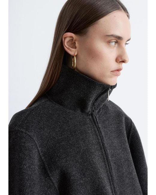 & Other Stories Black Zip-Up Wool Jacket