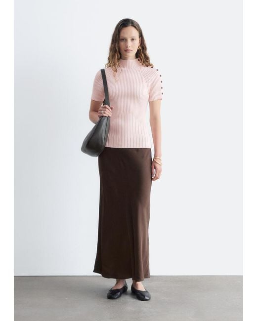 & Other Stories Pink Mock-Neck Ribbed Top