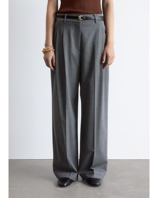 & Other Stories Gray Tailored Wool Trousers