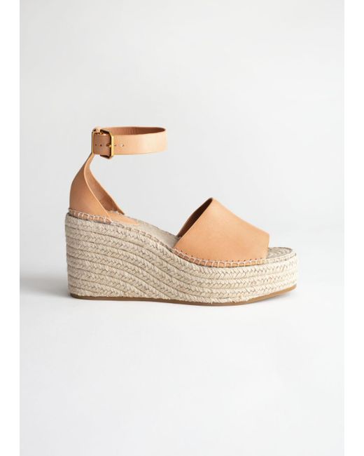 & Other Stories Leather Espadrille Sandal Wedges in Orange - Lyst