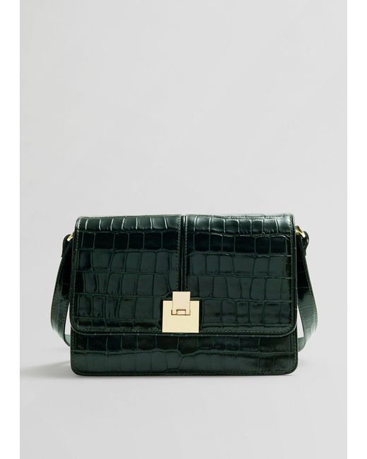 & Other Stories Green Croco Leather Bag