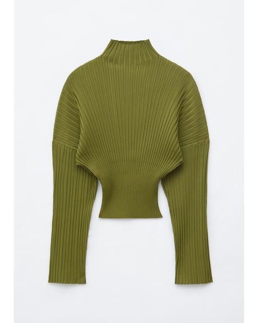 & Other Stories Green Ribbed Mock-Neck Jumper