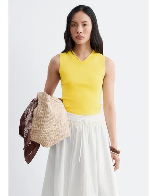 & Other Stories Yellow Sleeveless V-Neck Knitted Top