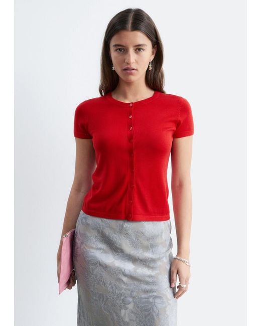 & Other Stories Red Knitted Button-Front T-Shirt