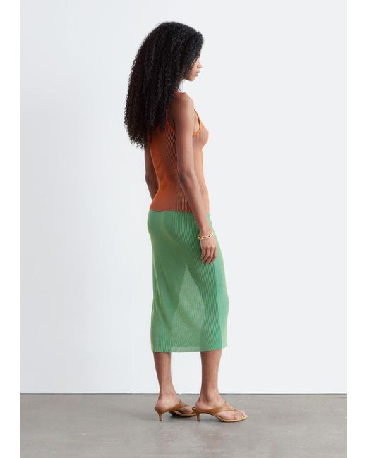 & Other Stories Green Rib-Knit Midi Skirt