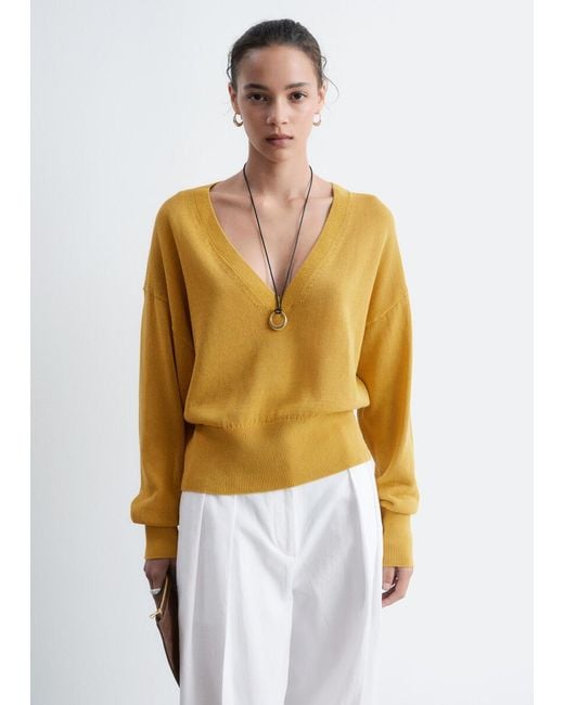 & Other Stories Yellow V-Neck Cotton Jumper