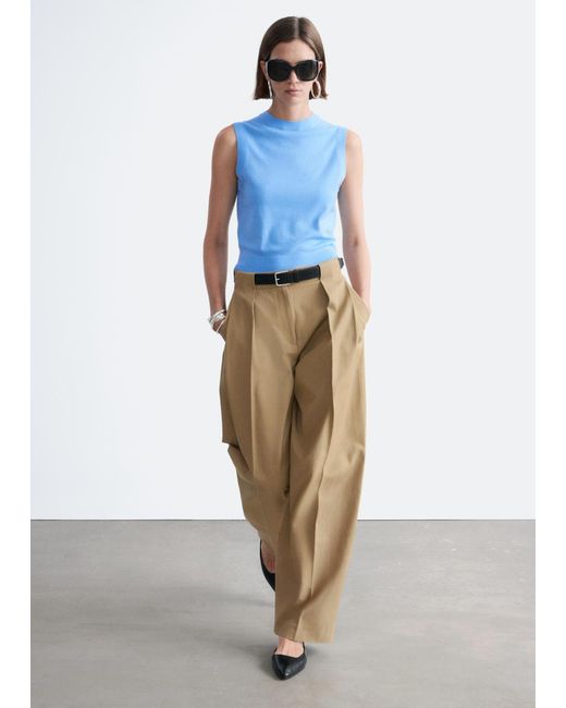 & Other Stories White Pleated Barrel-Leg Trousers